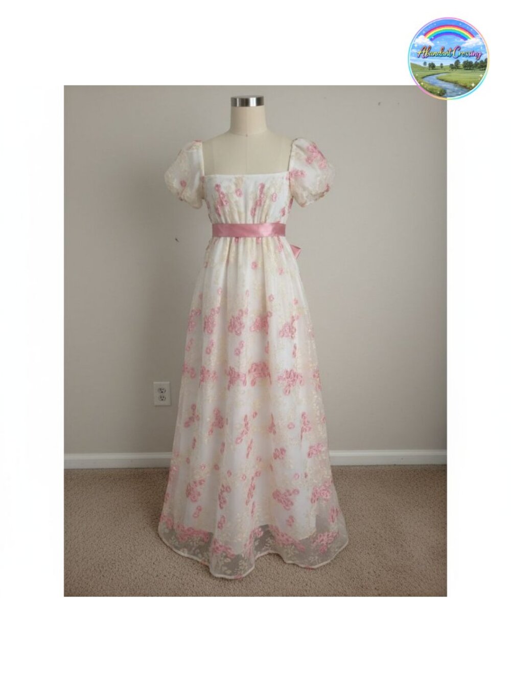 Regency Dress Women Empire Waist Victorian Gown Embroidery